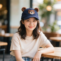 Gorra de Béisbol Deportiva de 6 Paneles con Diseño de Osito para Niños, Primavera/Verano, Poliéster/Algodón