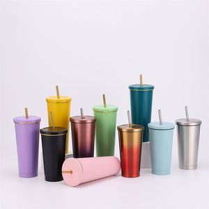 Tasse à café isotherme en acier inoxydable multicolore avec paille, grande capacité, logo personnalisé, design de luxe abordable - Product Image 4