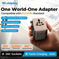 Worldplug - Cargador de Viaje Universal Personalizado Todo en Uno GaN de 20 W, Adaptador de Enchufe Internacional con USB y 2 Puertos Tipo C