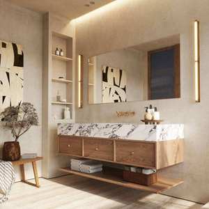 Meuble-lavabo mural de luxe pour salle de bain, avec lavabo et vasque suspendus à LED, ensembles de meubles de salle de bain pour hôtel et appartement - Product Image 6