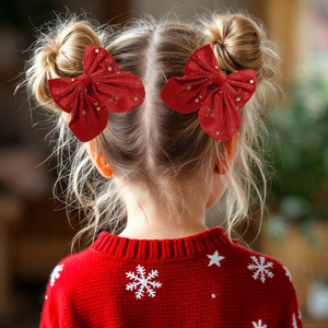Red Velvet Star <b>Bow</b> Hair <b>Clips</b> Fabric Hair Barrettes For Girls Autumn Winter Christmas Party Side Kids Hair Accessories - Product Image 3
