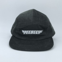 Casquette 5 panneaux légère en nylon et velours côtelé, souple, à visière plate, pour extérieur, avec étiquettes tissées et patch pour entreprise et camping