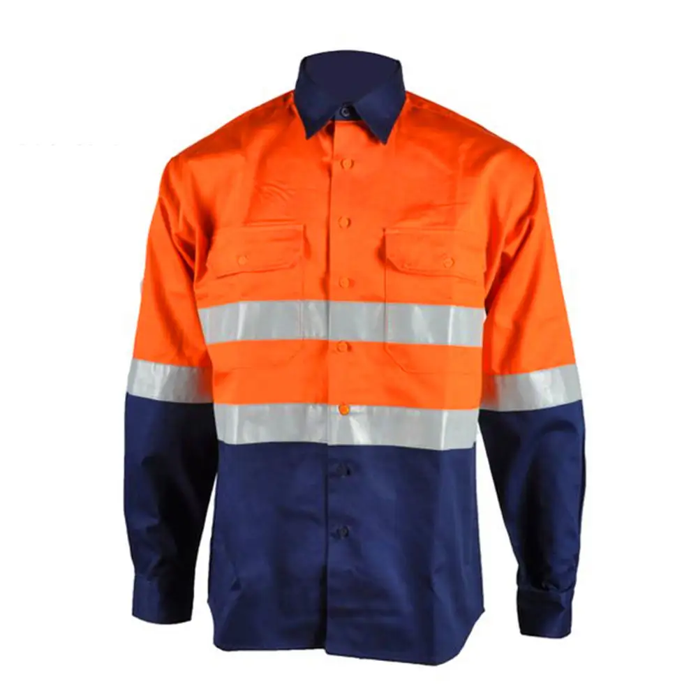 कस्टम पुरुष औद्योगिक सुरक्षा वर्कवियर शर्ट लंबी आस्तीन के साथ कपास निर्माण सुरक्षा कार्य शर्ट