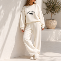 Ensemble 2 pièces personnalisé pour femme grande taille : Sweat-shirt col rond en coton et pantalon large, couleur unie, impression logo personnalisée, anti-boulochage, collection automne