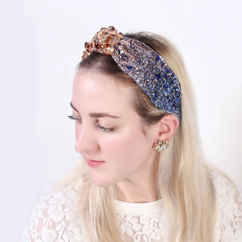 Tiara de cabelo com lantejoulas em forma misturada, amarrado com cristais de forma mista, faixa de cabelo feminina