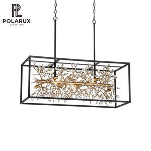 Luminaire suspendu moderne pour îlot de cuisine, salle à manger, décoration, fer noir, cristal, luminaire rectangulaire, Possini Euro Carrine, lustre - Product Image 1