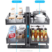 Panier d'angle universel rotatif Lazy Susan avec plateau coulissant en verre trempé gris pour rangement de meuble de cuisine