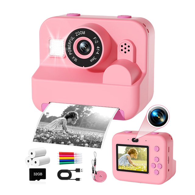 Kids Instant Print Camera 1080P HD Digital Camera Thermal Printing 16X Zoom Portable Photo Printer Camera Toy Gift for Boys Girl