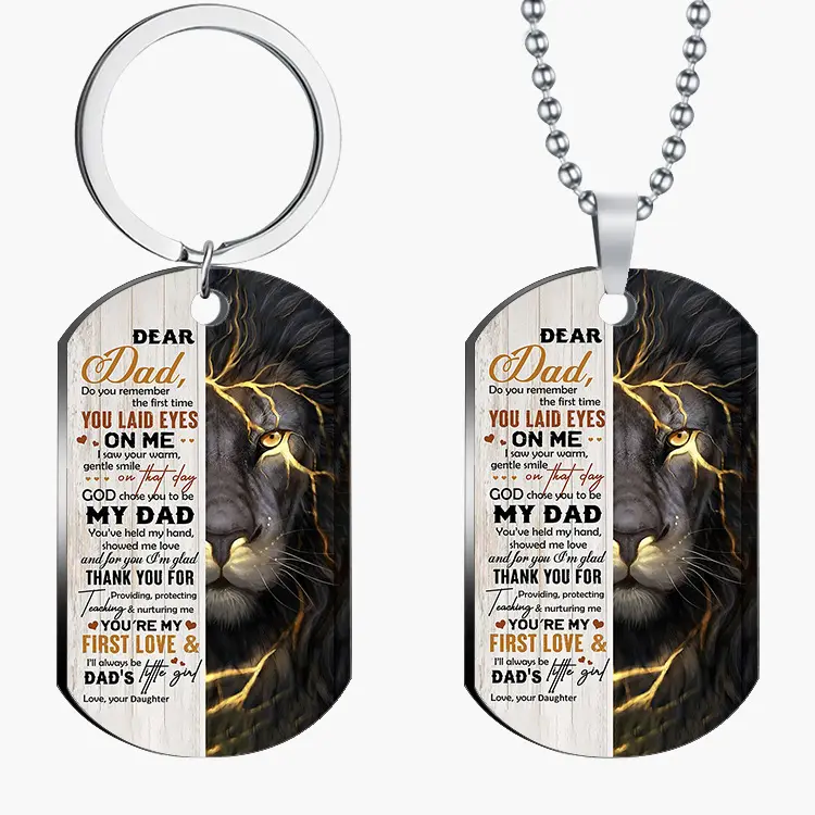 Stainless Steel Military Dog Tags Lion necklace keychin with custom color photo text father's Day gift