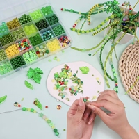 Offre Spéciale : Kit DIY de Perles de Verre Vertes en Boîte à 24 Compartiments avec Plantes Stabilisées – Perles pour la Fabrication de Bijoux, Bracelets et Fournitures d'Art Floral