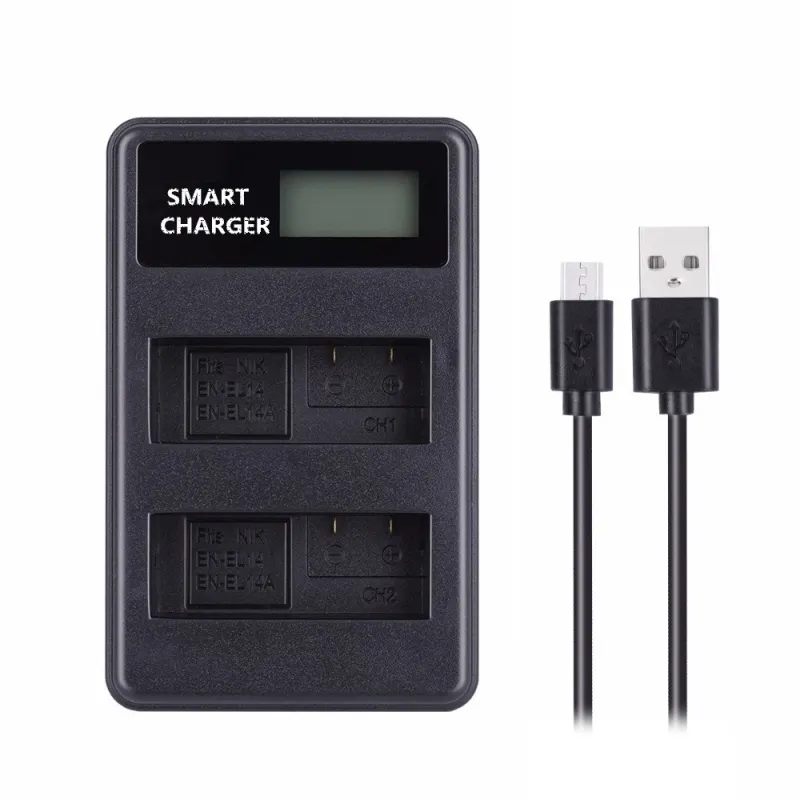 पोर्टेबल यात्रा चार्जर स्मार्ट एलसीडी डिस्प्ले यूएसबी दोहरी-चैनल चार्जर के लिए Nikon EN-EL14/EN-EL14a