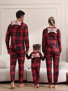 Conjuntos de Pijamas Elegantes de Inverno e Natal em Malha, Macacão de Manga Longa em Preto e Vermelho para Família - Product Image 2