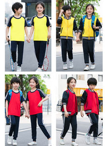 ชุดนักเรียน เสื้อยืด เสื้อแจ็คเก็ต กางเกง ชุดกีฬา 3 ชิ้น สีแดงเหลือง ผ้าฝ้าย ชุดนักเรียนแบบสวมใส่สบาย ชุดนักเรียนหญิงสำหรับผู้ใหญ่ - Product Image 6