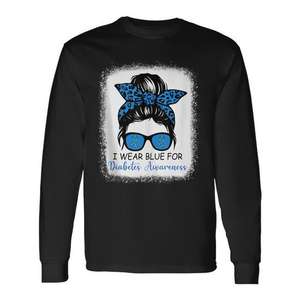 I Wear Blue For Diabetes Awareness Leopard <b>Messy</b> Bun Long Sleeve T-<b>Shirt</b> - Product Image 1