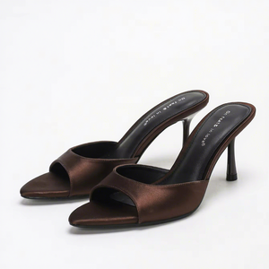 4302A-17 Nouveau Style Sandales Confortables à Petit Talon de 7,5 cm pour <span class=keywords><strong>Femme</strong></span>, Chaussons en Satin à Bout Ouvert pour Usage Quotidien/Bureau Printemps - Product Image 1