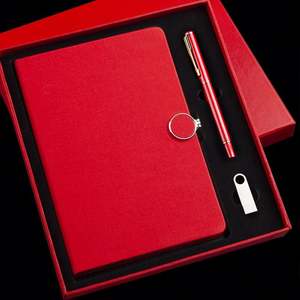 Cuir de luxe promotionnel bon marché, coffret cadeau carnet avec bouteille d'eau et clé USB et stylo/ - Product Image 3