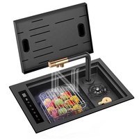 Fregadero de Cocina Inteligente 5335 con Purificación Hidráulica, Hecho a Mano, Cuadrado, de un Solo Tazón, Acero Inoxidable 304, Recubrimiento Nano Negro, Tres Orificios