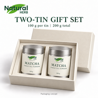 Coffret Cadeau de Poudre de Thé Vert Matcha Marque Blanche avec Deux Boîtes de 100 Grammes pour Latte et Pâtisserie