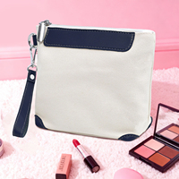 Tas Zipper Eco Canvas dengan Tali Pergelangan Tangan, Dompet Kulit, Organizer Kosmetik, Tas Makeup