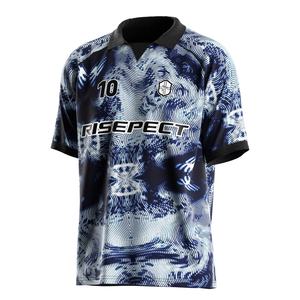 Maillot de football avec col à insert triangulaire, tissage à séchage rapide et configurations de garnitures personnalisées pour les échauffements avant le match - Product Image 1