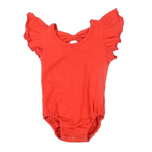 Romper de bebé con volantes en los hombros, leotardo de verano con lazo encantador, ropa infantil, servicio OEM, sin mangas, 100% algodón, tamaño personalizado - Product Image 5