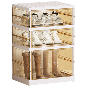 Double Row <strong>Foldable</strong> PP Waterproof <strong>Shoe</strong> Organizer Box <strong>Shoe</strong> <strong>Rack</strong> for Sneakers Plastic Storage Containers Bins Lids Closet Bedroom - Product Image 4