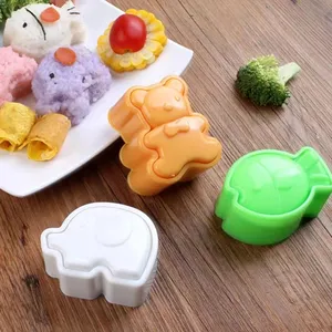 Orealmi Cetakan Tekan Bola Nasi Sushi Plastik Kartun Hewan 3 BH Set Peralatan Pembuat Sushi Kelinci Cetakan DIY Anak-anak Bento