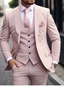 Trajes de lujo rosa para hombre <span class=keywords><strong>Terno</strong></span> Trajes formales Chaqueta de <span class=keywords><strong>3</strong></span> <span class=keywords><strong>piezas</strong></span> Pantalones con chaleco Slim Fit Traje de lujo Homme Ocasión formal <span class=keywords><strong>Terno</strong></span> - Product Image 2