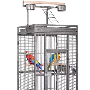 63 Inch (Approx. 150.2 cm) Wrought Iron Large Bird Flight Cage with Rolling Stand for African Grey Parrot Cockatoo