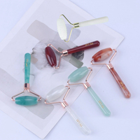 Rodillo Facial de Jade de Una Sola Cabeza y Masajeador Facial de Cuarzo Rosa de Alta Calidad en Oferta, Herramienta de Masaje para Ojos y Cuello con Mango de Resina Antienvejecimiento