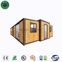 Maison préfabriquée extensible en bois clair, en forme de L, pliable et mobile, pour hôtel de villégiature, camping et hébergement de vacances