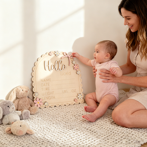 Decorazioni per Foto di Neonati 'Hello World', Insegna in Legno Incisa, Annuncio di Nascita, Insegna in Legno Incisa al Laser - Product Image 2