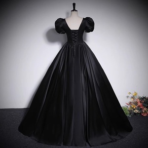 Satin Evening Gown Square Collar Empire Waist Vintage Style Black Women's Formal Dress Wedding Party Hostess Dress - Product Image 4