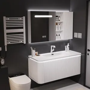 Tocador de baño con espejo de diseño moderno, conjunto de tocador con lavabo, 2022