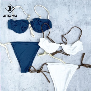 Conjunto de Bikini para Mujer, Traje de Baño de Dos Piezas, Cuello en V, Talle Bajo, Espalda Cruzada con Tiras de Espagueti Ajustables - Product Image 5