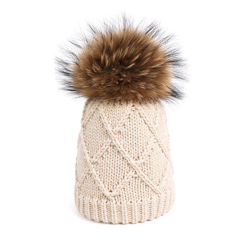 Лидер продаж, Шапка-бини с большим помпоном в клетку, Зимняя Теплая Шапка-бини из акриловой смолы с мехом для детей