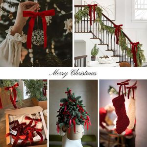 Couronne de Noël en velours avec nœud et ruban torsadé, version épaisse, ornement suspendu pour la décoration des fêtes - Product Image 5