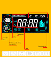 Interrupteur tactile intelligent 12V pour haut-parleur avec écran HD, affichage Musique/Appels/Horaire/Température pour verre/miroir de 1 à 6 mm