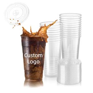 Gobelets en plastique PET jetables écologiques de 98 mm avec logo personnalisé, 12 oz-24 oz, couvercles plats, pour thé au lait, café glacé, boissons froides, eau minérale - Product Image 1