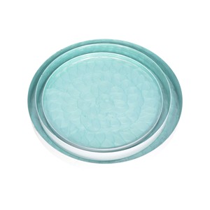 Plat fantaisie en fer blanc personnalisé bleu ciel émail enduit de poudre assiette de service accessoires de cuisine pour usage domestique prix de l'assiette de riz - Product Image 2