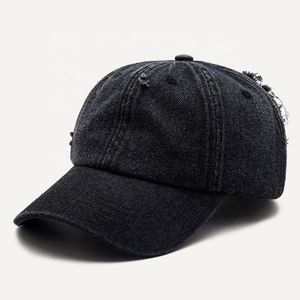 Wholesale Unisex 6-Panels Distressed Washed Sport <b>Cap</b> and Hat Women Men <b>Plain</b> Worn Out Cotton Denim Baseball <b>Caps</b> - Product Image 5
