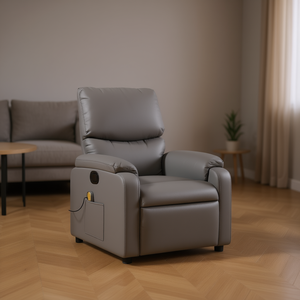 Sillón Reclinable de Masaje de Piel Sintética Gris Medio, Recargable por USB, para Uso Doméstico - Product Image 2