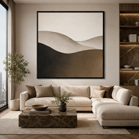 Peinture à l'huile abstraite texturée aux tons terreux, marron beige, minimaliste, sur toile, art mural suspendu, taille personnalisée pour la décoration d'hôtels et de maisons