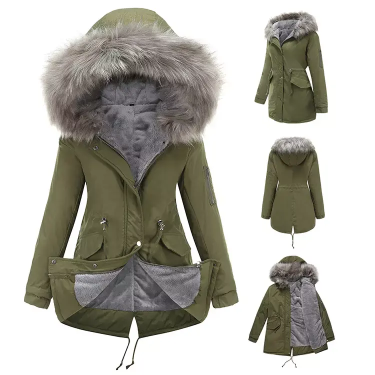 High Quality Long Hooded Parkas Para Mujer 2022 Winter Fleece Jacket Coats For Women