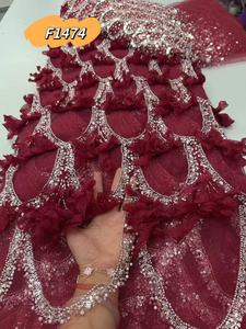 Thanh lịch 3D thêu ren vải cho váy cưới sang trọng pháp Sequins Polyester Vải tuyn chất liệu <span class=keywords><strong>2025</strong></span> - Product Image 5