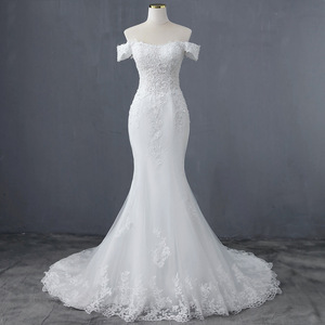 Off Shoulder Mermaid Wedding Dress White Lace Sweetheart Neckline Train Slim Fit Bridal Gown - Product Image 3