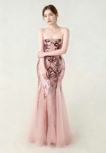 ストラップレススパンコールチュールエレガントでおしゃれなイブニングドレス宴会やパーティー - Product Image 6