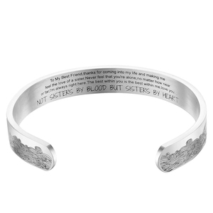 Brazalete con diseño ondulado de acero inoxidable de Color plateado personalizado, venta al por mayor, regalo de moda inspirador para el <span class=keywords><strong>cumpleaños</strong></span> de la <span class=keywords><strong>hermana</strong></span> - Product Image 3