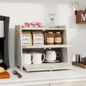 Caja de pan de bambú de doble capa, color blanco antiguo, contenedor de almacenamiento de escritorio para alimentos y artículos diversos - Product Image 1