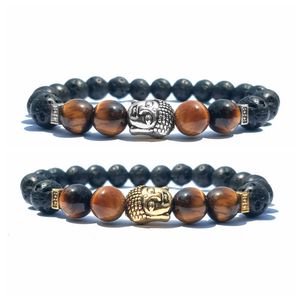 Huddha-<span class=keywords><strong>pulsera</strong></span> de cuentas de Lava Rock de 8MM para hombre, difusor de aceite esencial para aromaterapia, Ideal para antiestrés - Product Image 2